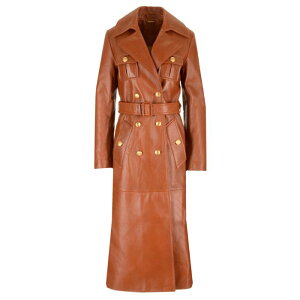 Chloe �N���G ���f�B�[�X ���U�[&�t�@�[�W���P�b�g�E�R�[�g CHC24ACM49213242 Leather military trench coat Brown FR36 FR30 FR32 FR34 FR38 FR40 FR42 FR44 FR46 FR48 FR50 FR52 FR54 �y���������E�֐ō��z