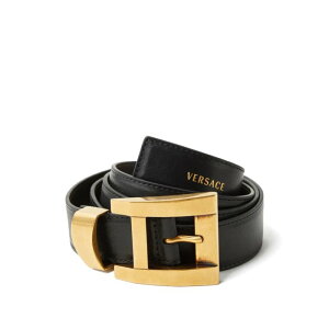 VERSACE ���F���T�[�`�F ���f�B�[�X �x���g�E�T�X�y���_�[ 10237351A178481B55J LEATHER BELT WITH VERSACE LOGO LETTERING 1B55J BLACK/GOLD 75 80 85 90 �y���������E�֐ō��z