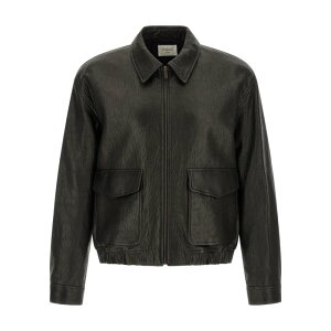 Saint Laurent �T�����[���� �����Y ���U�[&�t�@�[�W���P�b�g�E�R�[�g 859948YCNF21000 Hammered leather bomber jacket Black IT50 IT52 IT54 50 52 �y���������E�֐ō��z