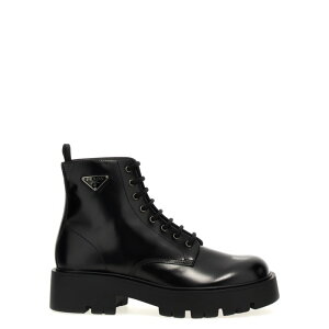 Prada �v���_ �����Y �u�[�c 2TG242FG000B4LF0002 Logo brushed leather ankle boots Black 10 11 7 8 8.5 9 9.5 6 7.5 �y���������E�֐ō��z