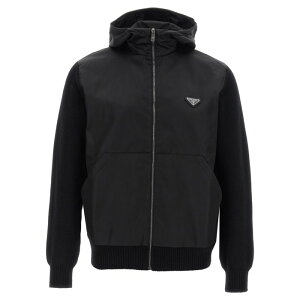 Prada �v���_ �����Y �j�b�g�E�Z�[�^�[�E�J�[�f�B�K�� UMG370SOOO16AMF0002 Logo bimaterial cardigan Black IT48 IT50 IT52 46 48 50 52 54 56 �y���������E�֐ō��z