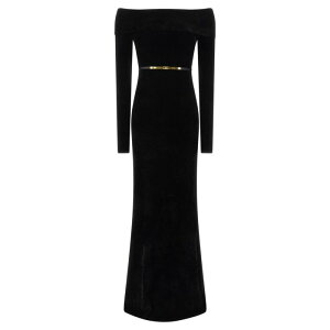 Elisabetta Franchi �G���U�x�b�^ �t�����L ���f�B�[�X �����s�[�X�E�h���X�E�I�[���C������ AM34S57E2110 'Red Carpet' dress Black IT38 IT40 IT42 IT44 38 44 42 40 �y���������E�֐ō��z