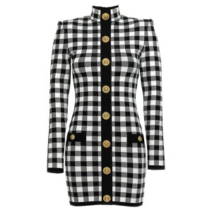Balmain �o���}�� ���f�B�[�X �����s�[�X�E�h���X�E�I�[���C������ CF1R8019KF51EAB Vichy knit dress White/Black FR34 FR36 FR38 FR40 38 34 �y���������E�֐ō��z