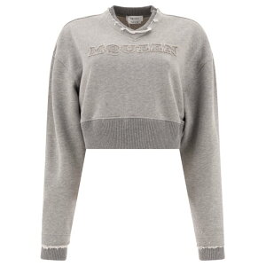 yyVubNtCf[ő80%OFF+P2{~zAlexander McQUEEN ALT_[E}bNC[ fB[X XEFbgEt[fB[ 815584QLAD81015 Cropped sweatshirt with McQueen logo Grey 32 34 36 38 40 42 44 46 48 50