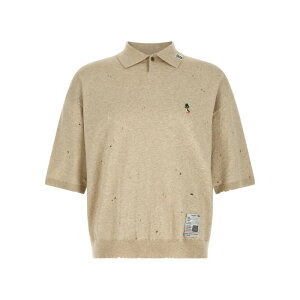Maison Mihara Yasuhiro ���]�� �~�n�� ���X�q�� �����Y �j�b�g�E�Z�[�^�[�E�J�[�f�B�K�� J16SW713WHITE Embroidery polo shirt Beige IT46 IT48 46 48 �y���������E�֐ō��z