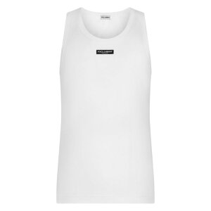 Dolce & Gabbana �h���`�F�K�b�o�[�i �����Y �A���_�[�E�F�A M8E96JFUEB0W0800 STRETCH COTTON TANK TOP WITH LOGO LABEL W0800 BIANCO OTTICO 3 4 5 6 �y���������E�֐ō��z