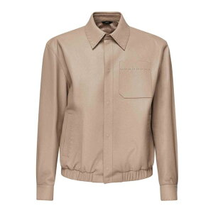 FENDI �t�F���f�B �����Y ���U�[&�t�@�[�W���P�b�g�E�R�[�g FPJ884ATG3F0QB9 Selleria Leather Jacket Beige 50 �y���������E�֐ō��z