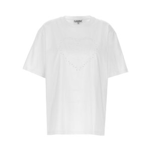 GANNI �K�j�[ ���f�B�[�X T�V���c�E�J�b�g�\�[ T4033151 Rhinestone logo embroidery T-shirt White L M S XS 2XS �y���������E�֐ō��z