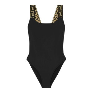VERSACE ���F���T�[�`�F ���f�B�[�X �����s�[�X�E�h���X�E�I�[���C������ 10181651A111191B000 Greek one-piece swimsuit Black 3 1 2 4 �y���������E�֐ō��z
