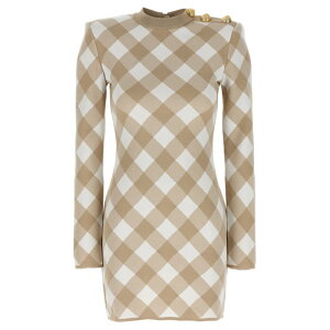 Balmain �o���}�� ���f�B�[�X �����s�[�X�E�h���X�E�I�[���C������ DF0R8739KH56GVQ Vichy dress Beige FR34 FR36 FR38 FR40 40 38 �y���������E�֐ō��z