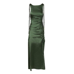 GANNI �K�j�[ ���f�B�[�X �����s�[�X�E�h���X�E�I�[���C������ W0739774 Satin ruffled dress Green FR30 FR32 FR34 FR36 FR38 FR40 FR42 FR44 FR46 FR48 FR50 FR52 FR54 36 38 34 40 �y���������E�֐ō��z