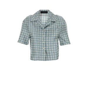AMIRI �A�~�� ���f�B�[�X �V���c�E�u���E�X AWSTCA1018DUSTYBLUE Printed silk shirt Printed XS S �y���������E�֐ō��z