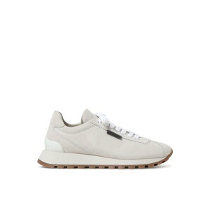 Brunello Cucinelli �u���l���E�N�`�l�� ���f�B�[�X �X�j�[�J�[ MZSFG2110C8905 SUEDE RUNNERS WITH SHINY TAB White 361/2 371/2 381/2 IT36 IT37 IT38 IT39 IT40 36 37 38 39 40 34 �y���������E�֐ō��z