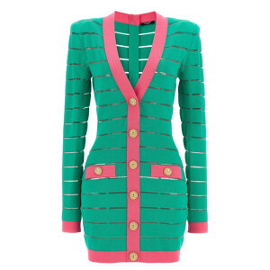Balmain �o���}�� ���f�B�[�X �����s�[�X�E�h���X�E�I�[���C������ DF1R8053KG59UIH Two-tone knit dress Green FR34 FR36 FR38 FR40 FR42 38 �y���������E�֐ō��z