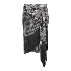 Balmain �o���}�� ���f�B�[�X �X�J�[�g CF1LC225SD29EDK Fringed Silk Scarf Skirt Black 46 �y���������E�֐ō��z