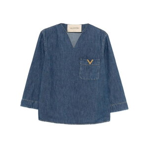 Valentino Garavani ���@�����e�B�m ���f�B�[�X �V���c�E�u���E�X BDB03L9YA558 V-NECK DENIM SHIRT WITH LOGO 558 MEDIUM BLUE 40 42 44 �y���������E�֐ō��z