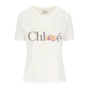 Chloe �N���G ���f�B�[�X T�V���c�E�J�b�g�\�[ CH26SJH08194101 PASSION FRUIT PRINT BABY FIT COTTON JERSEY T-SHIRT 101 WHITE S M L �y���������E�֐ō��z