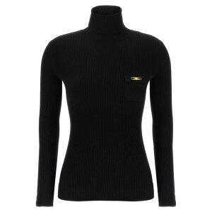 Elisabetta Franchi �G���U�x�b�^ �t�����L ���f�B�[�X �j�b�g�E�Z�[�^�[�E�J�[�f�B�K�� MK11B56E2110 Ribbed turtleneck sweater Black IT38 IT40 IT42 IT44 IT46 38 40 42 44 46 �y���������E�֐ō��z