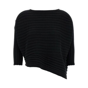 ISSEY MIYAKE �C�b�Z�C �~���P ���f�B�[�X �j�b�g�E�Z�[�^�[�E�J�[�f�B�K�� IM58KN29215 'Cotton Cashmere Knit' top Black 2 �y���������E�֐ō��z