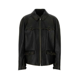 Prada �v���_ ���f�B�[�X ���U�[&�t�@�[�W���P�b�g�E�R�[�g 58A261SOOO18OLF0002 Black leather jacket Black 40 42 �y���������E�֐ō��z