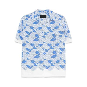 Prada �v���_ �����Y �V���c�E�u���E�X UCS41416YLSUMOF0013 Short-Sleeved Printed Cotton Shirt Light Blue L M �y���������E�֐ō��z