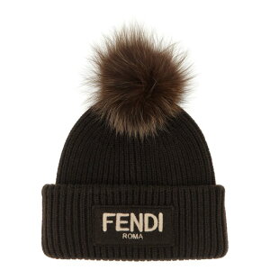 FENDI �t�F���f�B ���f�B�[�X �X�q FXQ848AYKOF1U6N Pompon Beanie Brown S/M L S M/L �y���������E�֐ō��z