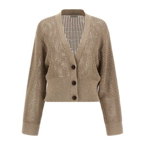 Brunello Cucinelli �u���l���E�N�`�l�� ���f�B�[�X �j�b�g�E�Z�[�^�[�E�J�[�f�B�K�� MDV762106C069 Cadrigan sequin mesh Beige S M XS �y���������E�֐ō��z