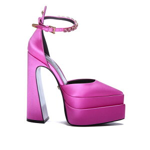 VERSACE ���F���T�[�`�F ���f�B�[�X �p���v�X�E�n�C�q�[�� 10068991A008681PI3V Satin platform pumps with rhinestones Fuchsia 38 39 �y���������E�֐ō��z