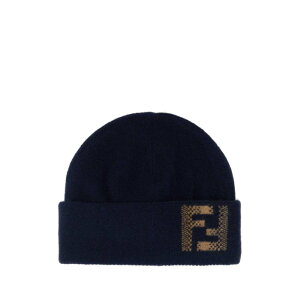 FENDI �t�F���f�B �����Y �X�q FXQ335ATQDF0DE8 Midnight blue wool blend beanie hat Blue M L XL S �y���������E�֐ō��z