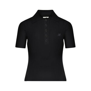 Courreges N[W fB[X |Vc VESMPO029FI00019999 ICONIC RIB KNIT POLO SHIRT Black XS M S L yE֐ōz