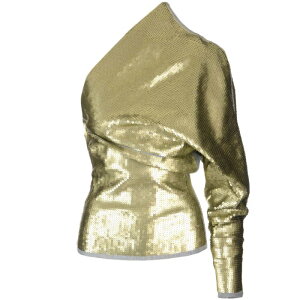 Rick Owens ���b�N �I�E�G���X ���f�B�[�X �V���c�E�u���E�X RO02C1257SRAWM10632 One-sleeved top with sequins Yellow IT40 IT32 IT34 IT36 IT38 IT42 IT44 IT46 IT48 IT50 IT52 IT54 IT56 40 �y���������E�֐ō��z