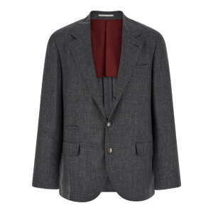 Brunello Cucinelli �u���l���E�N�`�l�� �����Y �u���U�[�E�W���P�b�g MZ4047BTD2C003 Blazer Flamed Canvas Blazer Gray IT48 IT50 IT52 IT54 �y���������E�֐ō��z