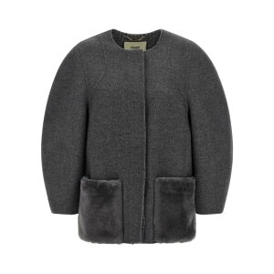 FENDI �t�F���f�B ���f�B�[�X �J�W���A���W���P�b�g FJ7647A5HDF1M2T Blouson cocoon Gray IT38 IT40 IT42 IT44 38 40 42 �y���������E�֐ō��z