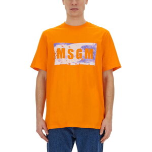 MSGM �G���G�X�W�[�G�� �����Y T�V���c�E�J�b�g�\�[ 3640MM13824700210 T-SHIRT WITH LOGO ORANGE S XL L M �y���������E�֐ō��z