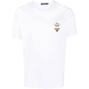 Dolce & Gabbana ドルチェガッバーナ メンズ Tシャツ・カットソー G8PV1ZG7WUQW0800 COTTON JERSEY T-SHIRT WITH LUREX EMBROIDERY W0800 BIANCO OTTICO 54 52 48 50 46 42 56 【送料無料・関税込】