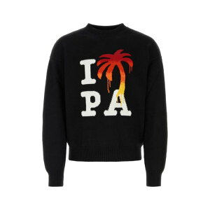 Palm Angels �p�[���G���W�F���X �����Y �X�E�F�b�g�E�t�[�f�B�[ PMHE054F23KNI0061025 Black wool blend sweater Black L M S XL �y���������E�֐ō��z