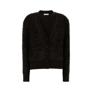 FERRAGAMO �t�F���K�� ���f�B�[�X �j�b�g�E�Z�[�^�[�E�J�[�f�B�K�� 13H752788431DARKEXPRESSO Dark brown boucle cardigan Brown XS S �y���������E�֐ō��z