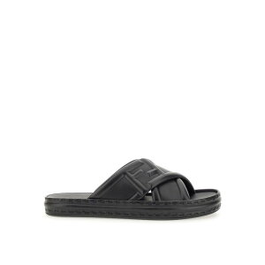 FENDI �t�F���f�B �����Y �T���_�� 7X1501AHI3F0QA1 Black Leather Sandal Black 6 �y���������E�֐ō��z