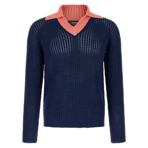 FENDI �t�F���f�B �����Y �j�b�g�E�Z�[�^�[�E�J�[�f�B�K�� FZE077AYY3F1A9C Cable braided sweater Blue IT48 IT50 48 50 �y���������E�֐ō��z