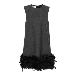 Prada �v���_ ���f�B�[�X �����s�[�X�E�h���X�E�I�[���C������ P3L05RSOOO13XKF0480 Feather-detail mini dress Grey 40 38 �y���������E�֐ō��z