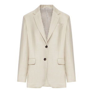 Brunello Cucinelli �u���l���E�N�`�l�� ���f�B�[�X �J�W���A���W���P�b�g MH5277519C9272 SINGLE-BREASTED TAILORED LINEN JACKET Nude & Neutrals 40 42 44 �y���������E�֐ō��z