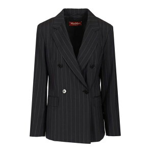 Max Mara Studio �}�b�N�X�}�[�� �X�e���f�B�I ���f�B�[�X �u���U�[�E�W���P�b�g 2616041041600526001 Double-breasted blazer in pinstriped wool Blue IT34 IT36 IT38 IT40 IT42 IT44 IT46 IT48 IT50 IT52 IT54 �y���������E�֐ō��z