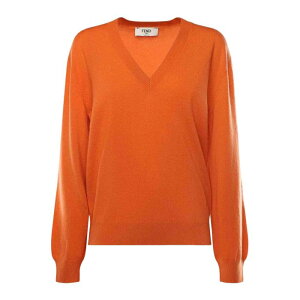 FENDI �t�F���f�B ���f�B�[�X �j�b�g�E�Z�[�^�[�E�J�[�f�B�K�� FZXE34AW4GF1UKJ Cashmere Sweater Orange 40 42 38 �y���������E�֐ō��z