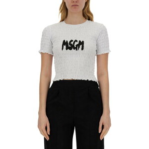 MSGM �G���G�X�W�[�G�� ���f�B�[�X T�V���c�E�J�b�g�\�[ 3641MDM10524700201 T-SHIRT WITH LOGO WHITE M S L �y���������E�֐ō��z