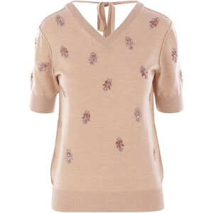 FENDI �t�F���f�B ���f�B�[�X �j�b�g�E�Z�[�^�[�E�J�[�f�B�K�� FZXD33ATPRF1RX0 FLORAL MOTIF EMBROIDERED WOOL CROPPED JUMPER F1RX0 PEACH SORBET 42 �y���������E�֐ō��z