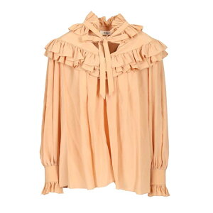 Chloe �N���G ���f�B�[�X �V���c�E�u���E�X CH25WHT14005285 Oversized ruffle top Beige FR30 FR32 FR34 FR36 FR38 FR40 FR42 FR44 FR46 FR48 FR50 FR52 FR54 32 34 36 38 40 42 44 46 48 50 52 54 �y���������E�֐ō��z
