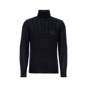 ETRO �G�g�� �����Y �j�b�g�E�Z�[�^�[�E�J�[�f�B�K�� 1N97796800200 Midnight blue cashmere sweater Blue M L �y���������E�֐ō��z