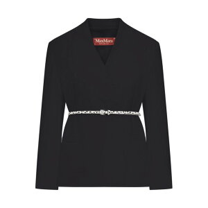 Max Mara Studio �}�b�N�X�}�[�� �X�e���f�B�I ���f�B�[�X �u���U�[�E�W���P�b�g 2616041035600001 DOUBLE-BREASTED CADY JACKET WITH BELT Black IT38 IT40 IT42 IT44 38 40 42 44 �y���������E�֐ō��z