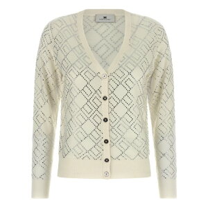 Elisabetta Franchi �G���U�x�b�^ �t�����L ���f�B�[�X �j�b�g�E�Z�[�^�[�E�J�[�f�B�K�� MK26B56E2EH9 Crystal cardigan White IT40 IT42 IT44 IT38 42 40 44 38 �y���������E�֐ō��z