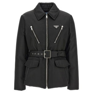 Prada �v���_ ���f�B�[�X �_�E���W���P�b�g�E�R�[�g 292199SOOO1WQ8F0002 'Re-Nylon' zip down jacket Black IT38 IT40 IT42 IT44 38 40 �y���������E�֐ō��z